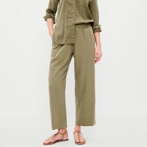 Old Navy Crop Pants Women L Green High Rise Straight Linen Blend Comfort Waist
